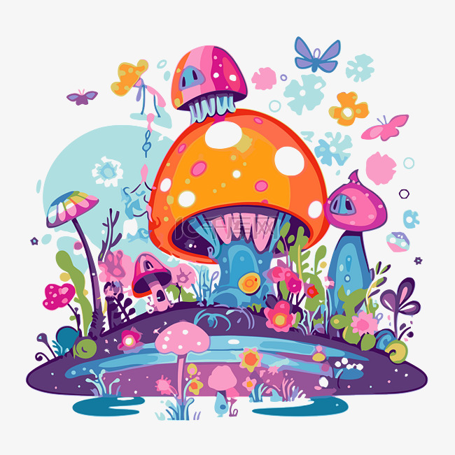 蘑菇卡通和花朵抽象的 gif 