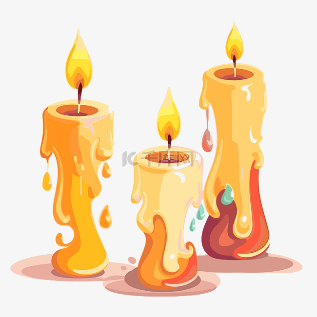 蜡烛剪贴画白色背景上的黄色和橙
