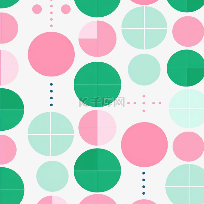 无缝绿色圆圈和粉色矩形几何图案