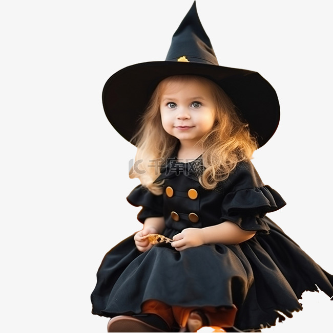 秋天公园里可爱的小女孩穿着女巫