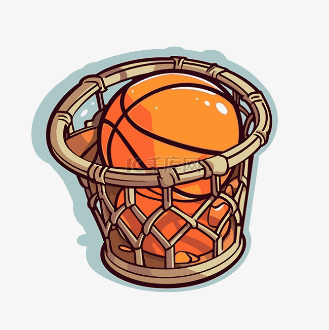 白色背景矢量图上篮子里的篮球篮