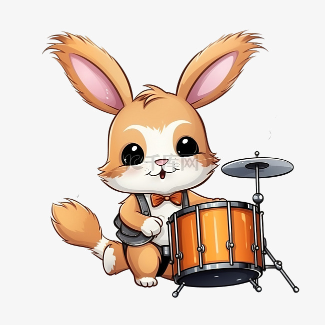 兔子演奏音乐可爱的动物演奏鼓乐