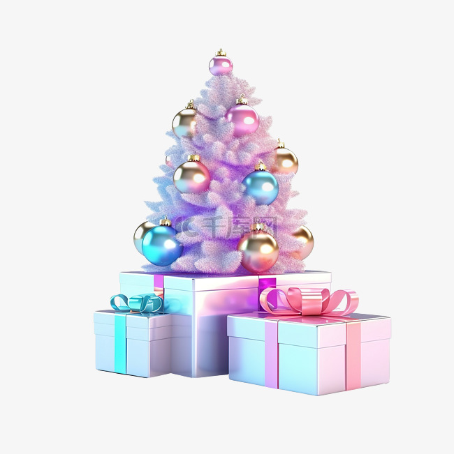 圣诞全息礼品盒 3D 渲染概念