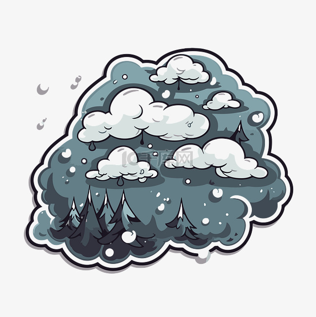 卡通天气云与雪和松树剪贴画 向