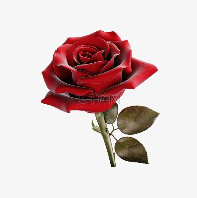 3D 渲染一朵红玫瑰，用于爱情