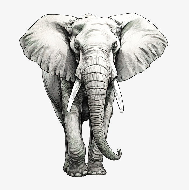 野生非洲象的写实绘画