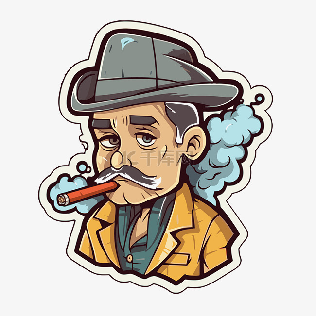 图标卡通男子吸烟在帽子和胡子矢