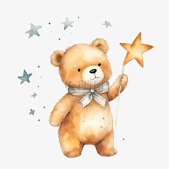 熊和星星水彩插图