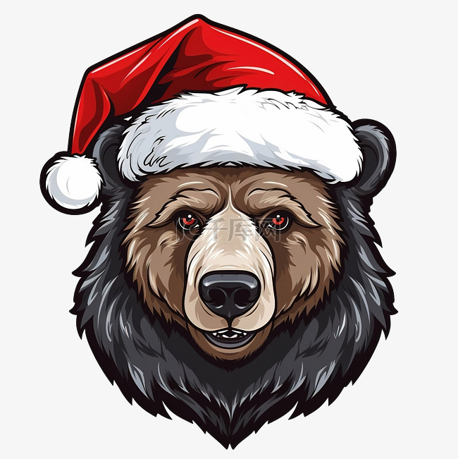 熊头戴着圣诞圣诞老人帽子矢量图