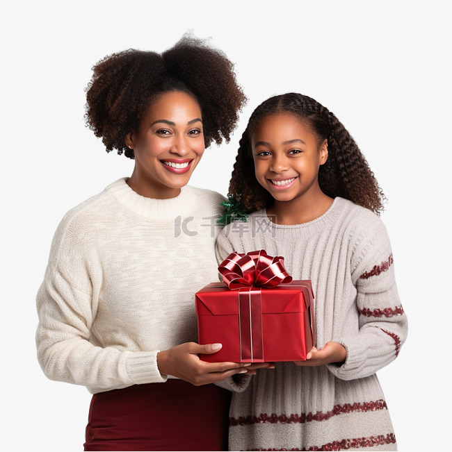 美国黑人母女打开圣诞礼物