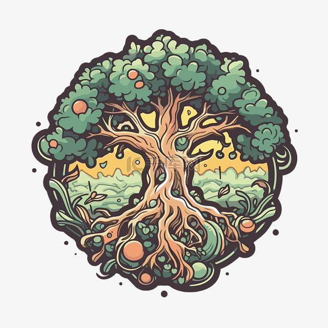 生命之树卡通插图剪贴画 向量