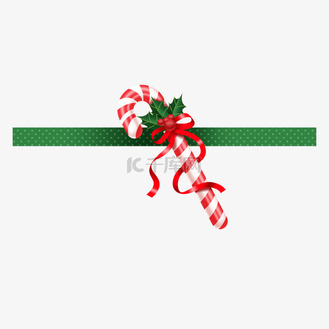 圣诞节拐杖糖与绿丝带