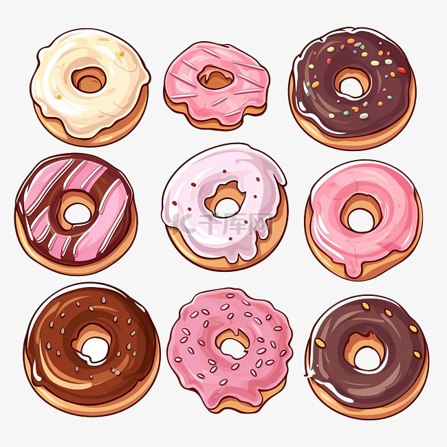 甜甜圈插画贴纸元素集