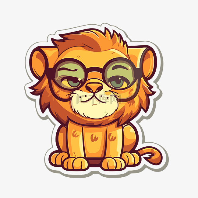 卡通贴纸可爱狮子戴着眼镜剪贴画