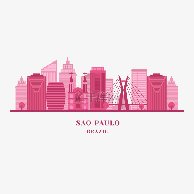 巴西圣保罗城市天际线粉色背景
