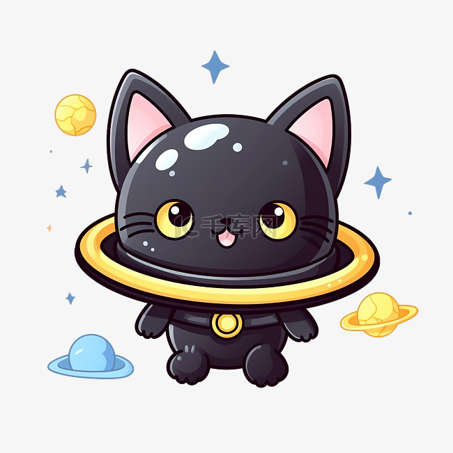 太空中可爱的黑猫宇航员 ufo