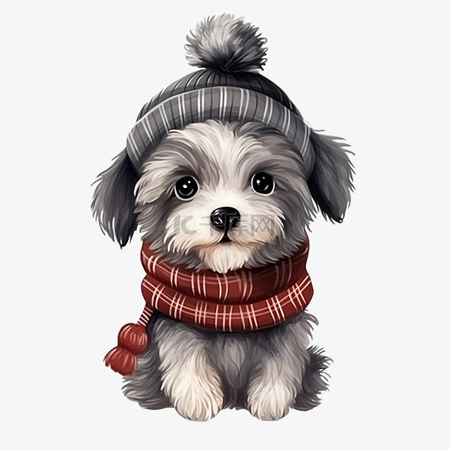 圣诞节那天穿着毛衣的可爱涂鸦狗
