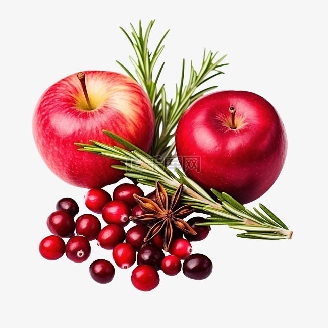 圣诞蔓越莓和苹果热酒装饰迷迭香