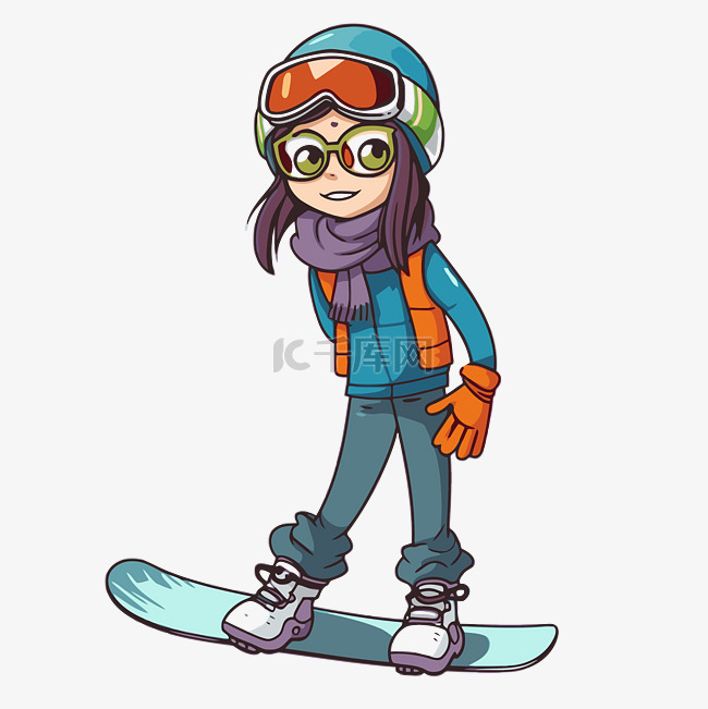 单板滑雪剪贴画可爱的卡通女孩穿