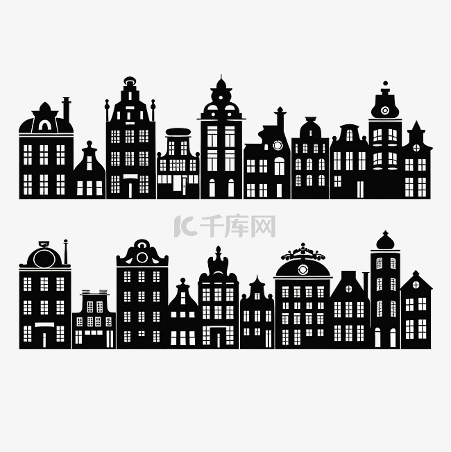 阿姆斯特丹一排房屋的轮廓，用于