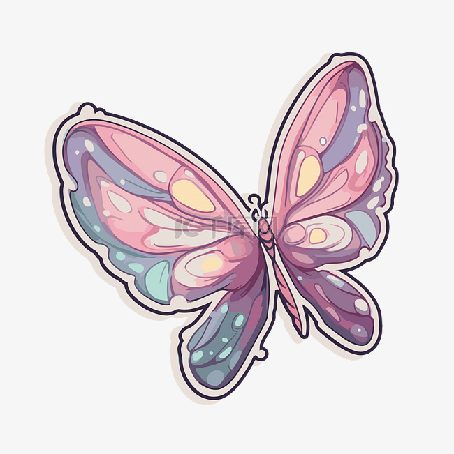 带有蝴蝶剪贴画插图的彩色贴纸 