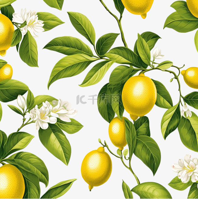 复古半滴无缝柠檬和树叶图案