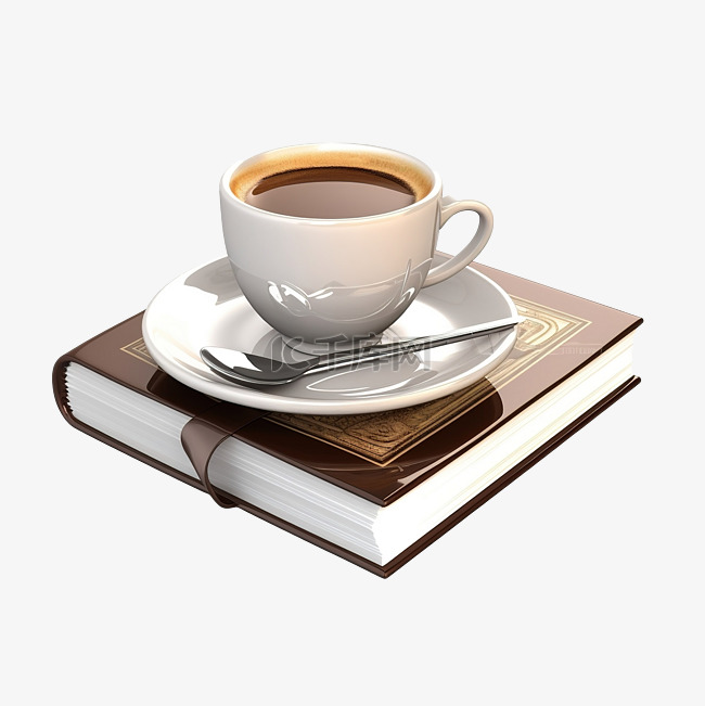 书本插图上的 3d 咖啡