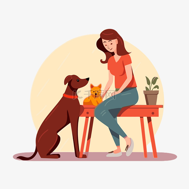 宠物坐剪贴画 女人和她的狗坐在