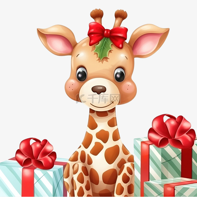 圣诞无缝图案可爱的长颈鹿