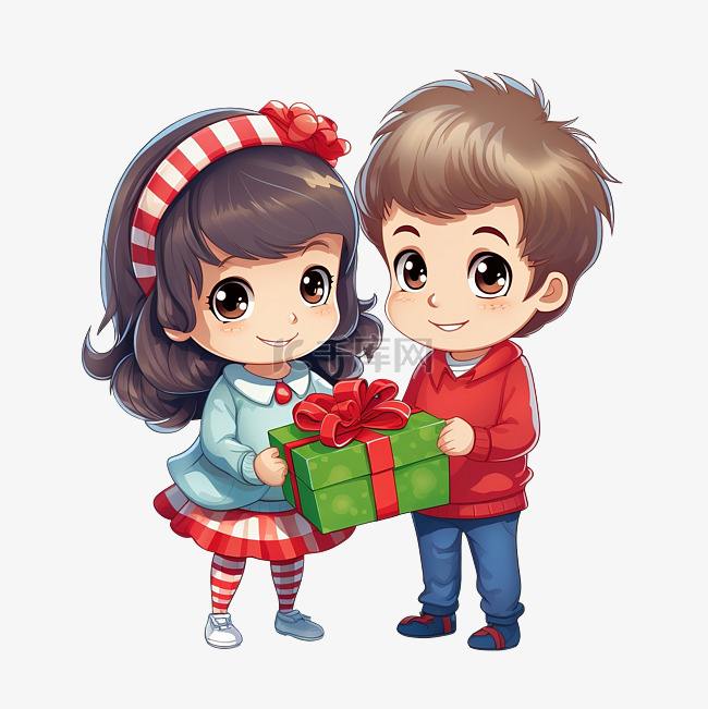 可爱的小女孩和男孩在圣诞树下微