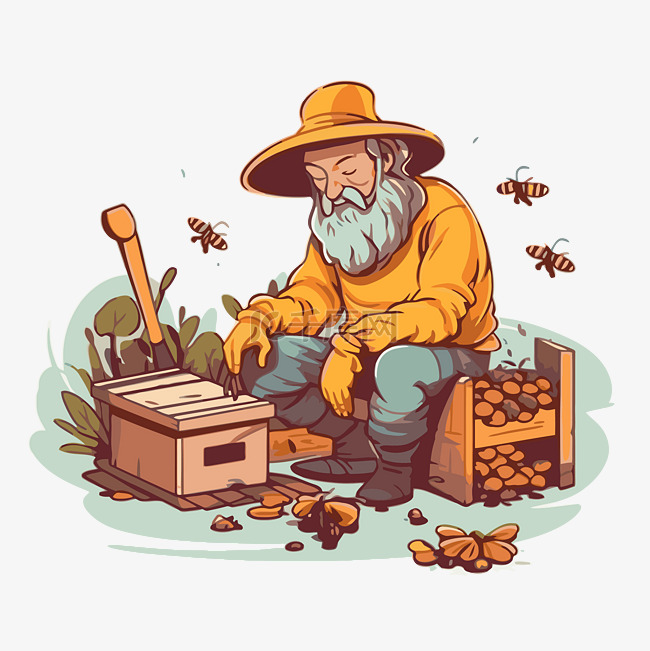养蜂剪贴画 养蜂人带着蜂箱和蜂