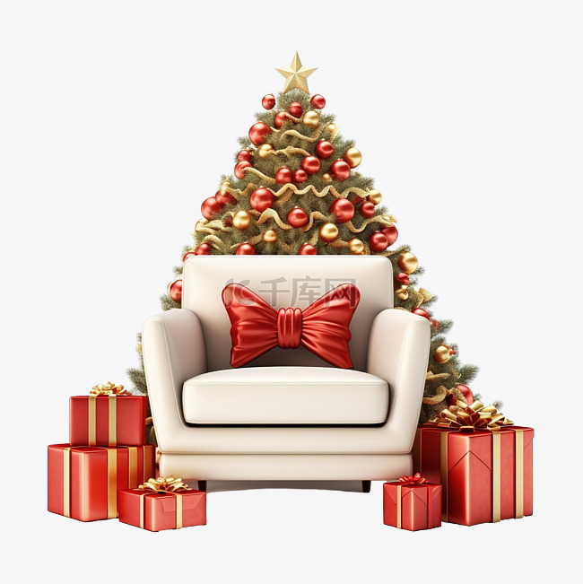 沙发椅与礼品盒圣诞树隔离网站海