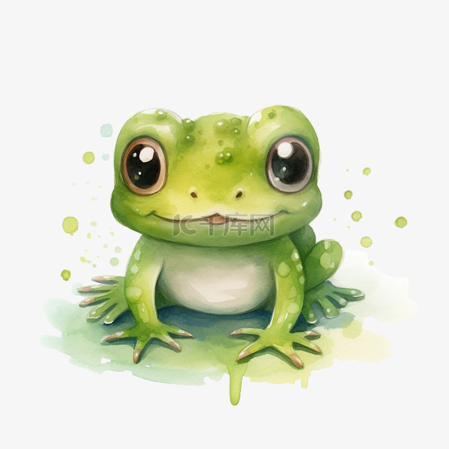 可爱的青蛙水彩插图ai生成