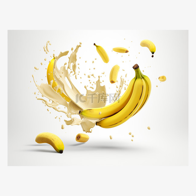 3d 渲染有各种形式的香蕉飞来