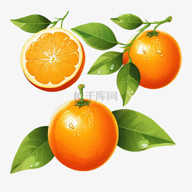 橙色水果和绿叶