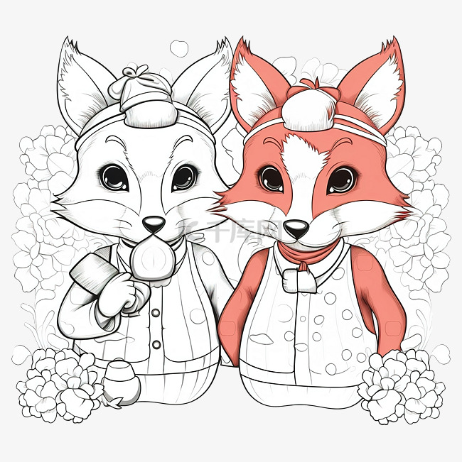 可爱的狐狸夫妇使用防护面罩的着