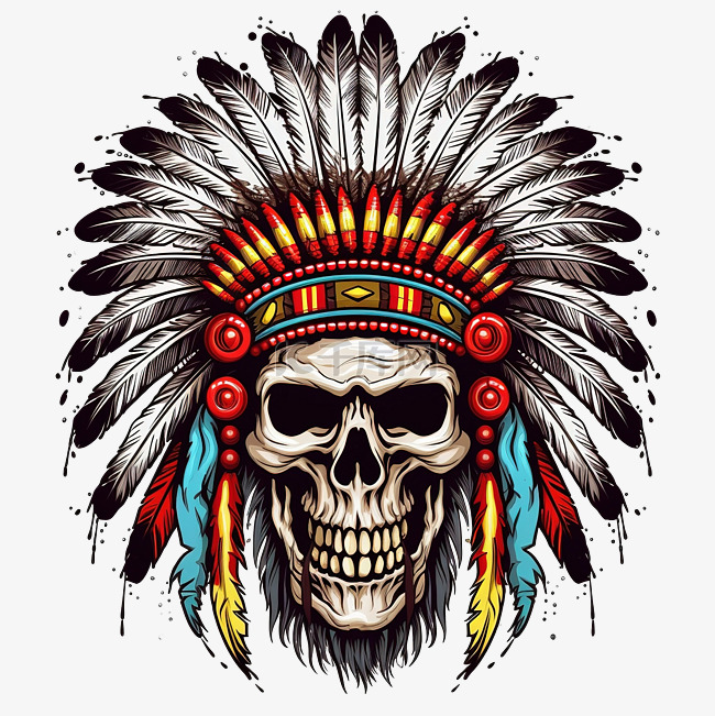 美洲原住民印第安酋长头骨png