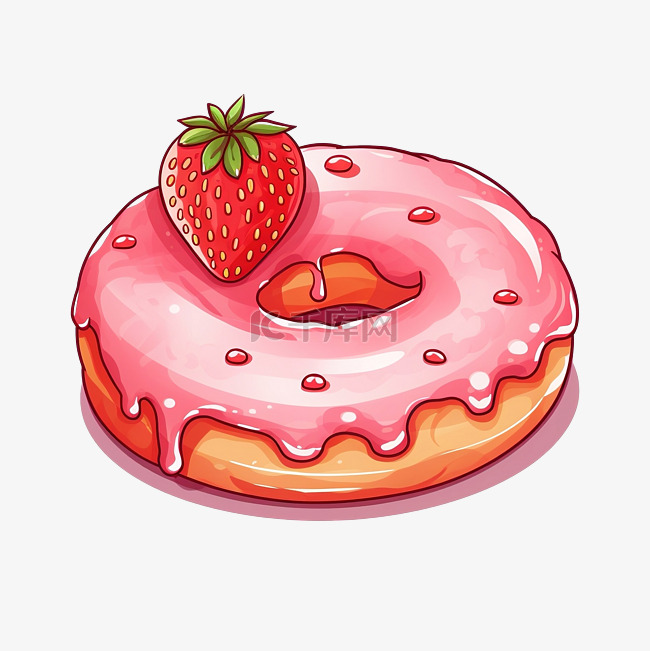 粉色草莓甜甜圈插画