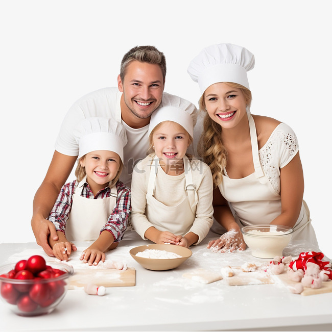 幸福的家庭，带着孩子在圣诞厨房