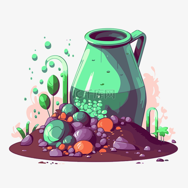 肥料剪贴画彩色水罐与鲜花和泥土