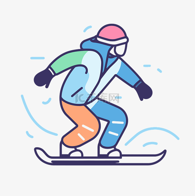 细线风格的滑雪板图形插图 向量