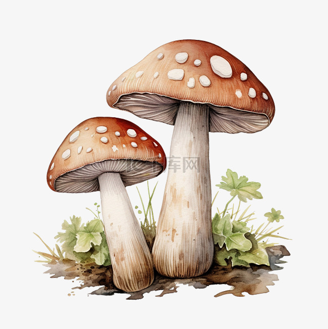 水彩蘑菇剪贴画元素