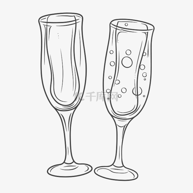 绘制两杯香槟轮廓草图 向量