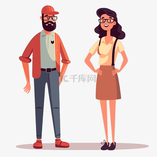 男人和女人剪贴画 留着胡子的女人和男人站在一起卡通 向量素材图片免费下载-千库网
