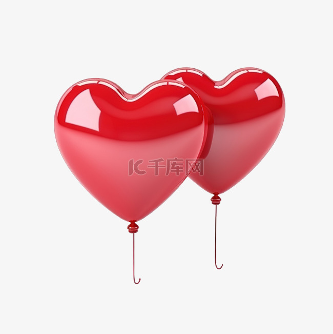 3d 闪亮的心形气球在情人节表