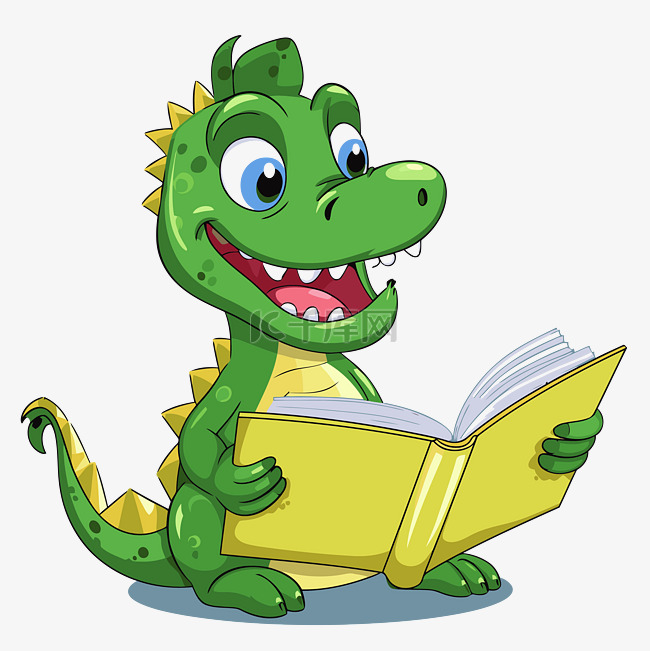 谷歌剪贴画年轻的龙微笑着阅读绿