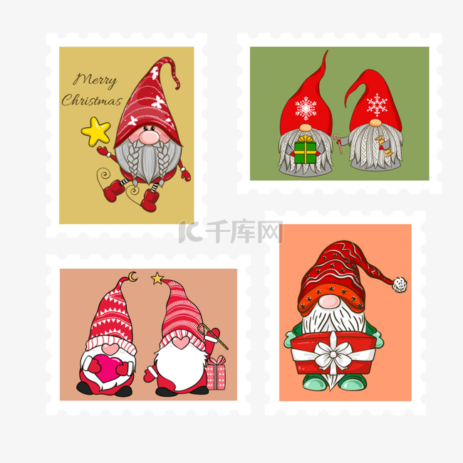 圣诞侏儒邮票组合圣诞快乐