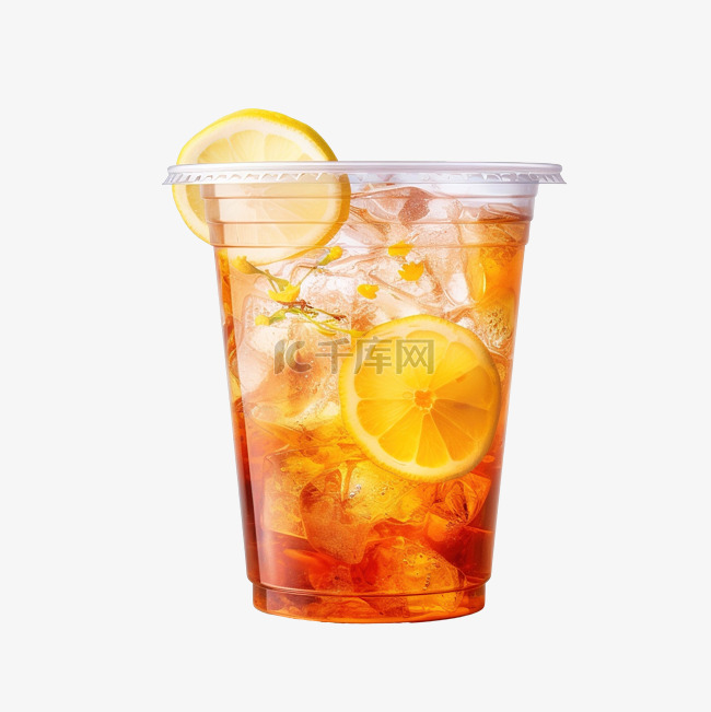 塑料杯上的冰茶与柠檬侧视生成人