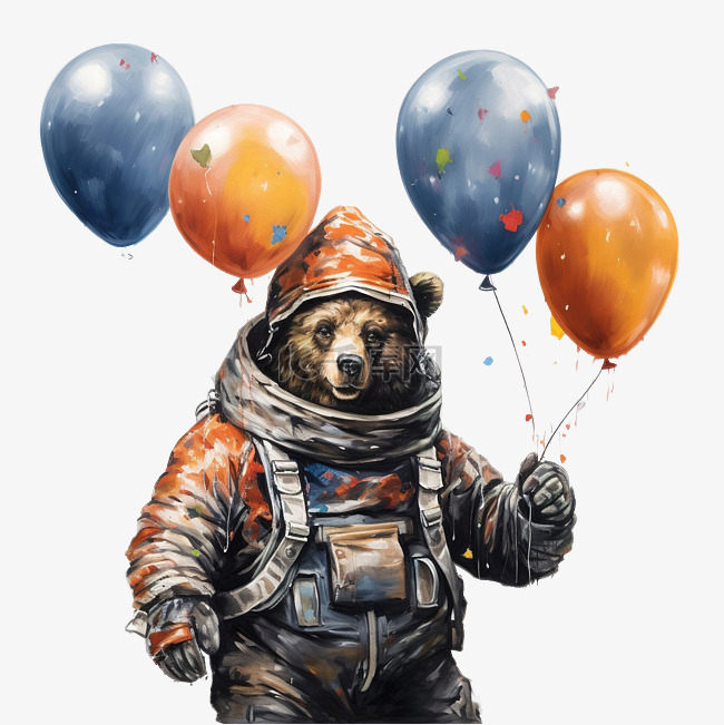 拿着气球的熊宇航员