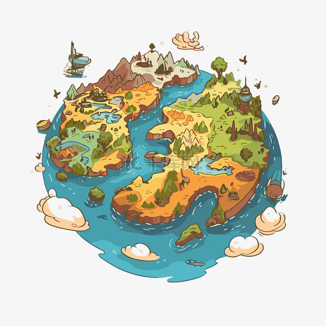 大陆剪贴画卡通地球景观风景地图